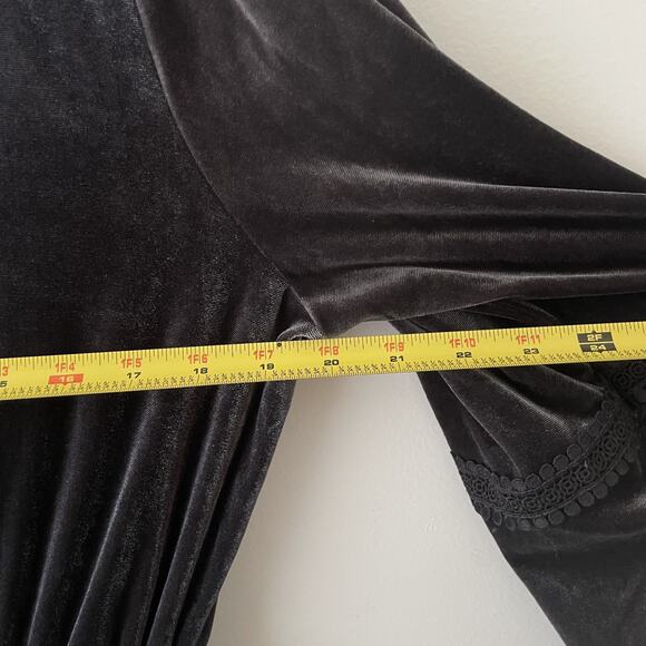 Silver Gray Velvet Maxi Dress Vamp Whimsigoth Witchy Boho Gothic Cottagecore L - Picture 11 of 11